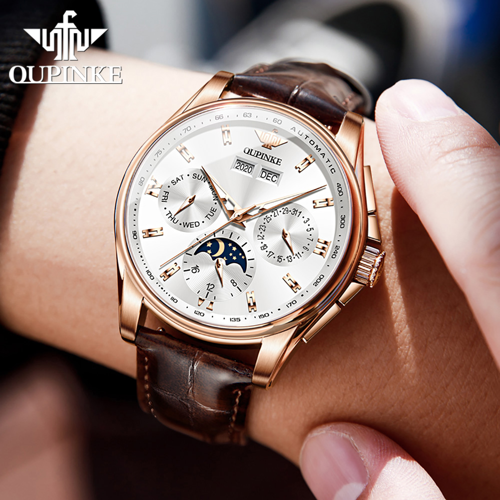 OUPINKE 3189 reloj mecánico co - Moonphase Complication Watch reseña y precio